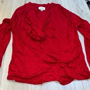 ECI Red Ruched Ruffled Long Sleeve Top